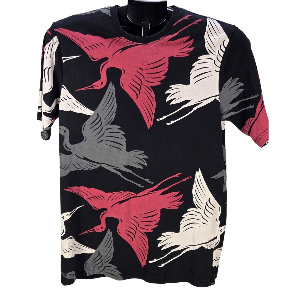 Women's Difference of‎ Opinion XS T-Shirt Black Red Crane Bird Graphic Print